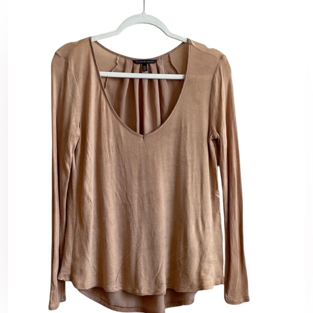 Victoria’s Secret Tan Long Sleeve Top Satin Modal Blend Sz M Y2K Luxe